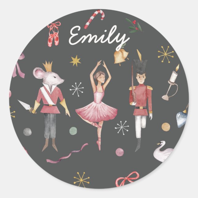 Sticker Rond Nutcracker Ballet Ballerina Noël anniversaire (Devant)
