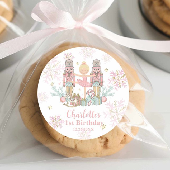 Sticker Rond Nutcracker Ballet Blush Pink 1er anniversaire (Créateur téléchargé)
