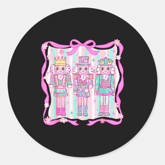 Sticker Rond Nutcracker Coquette Nk Bow Xmas Holiday Merry Chri (Devant)