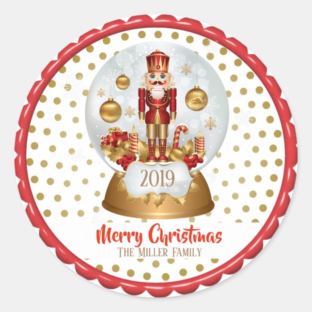 Sticker Rond Nutcracker de Noël Snowglobe (Devant)