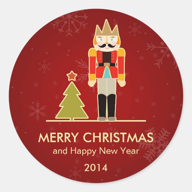 Sticker Rond Nutcracker Joyeux Noël et Bonne Année 2014 (Devant)