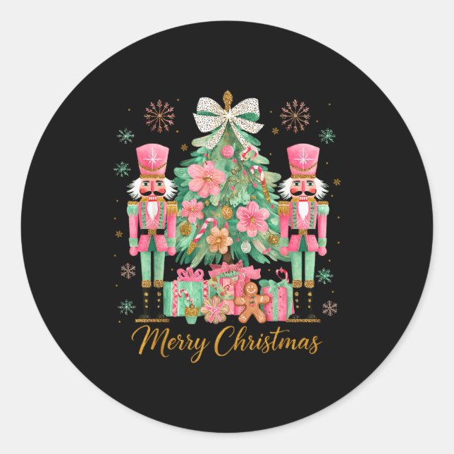 Sticker Rond Nutcracker Merry Christmas Tree Ballet Dance Women (Devant)