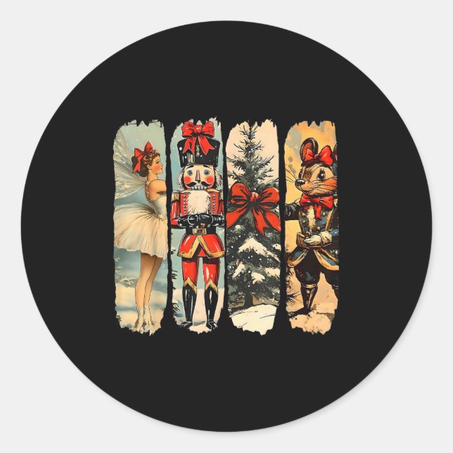 Sticker Rond Nutcracker Merry Christmas Xmas Tree Family Pajama (Devant)