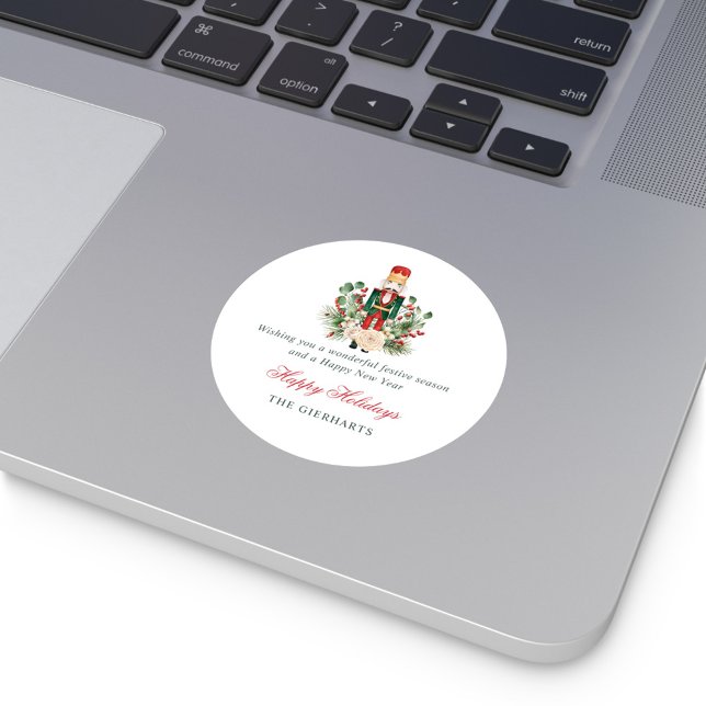 Sticker Rond Nutcracker moderne Joyeux Noël (Nutcracker Happy Holidays Christmas Stickers)