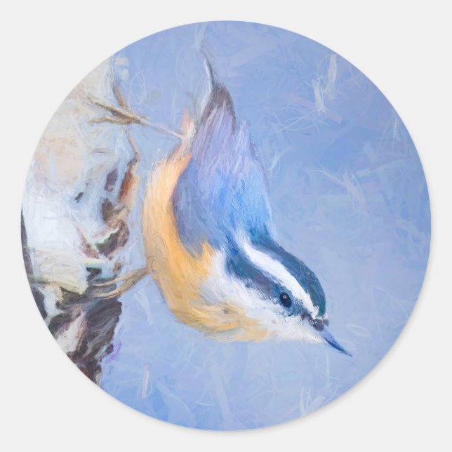 Sticker Rond Nuthatch à poitrine rouge Peinture d'art original  (Devant)