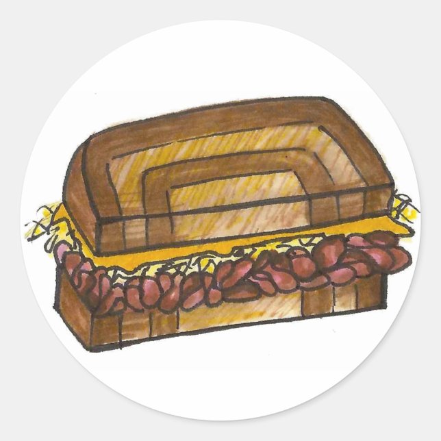 Sticker Rond NYC Jewish Deli Reuben Corned Beef Sandwich Foin (Devant)