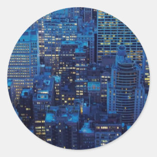 Sticker Rond NYC Skyline, vue haute angle au crépuscule