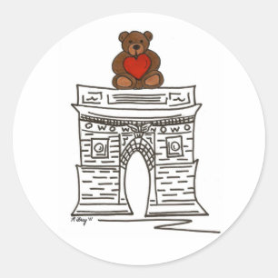 Sticker Rond NYC Valentine Washington Carré Arch Teddy Bear