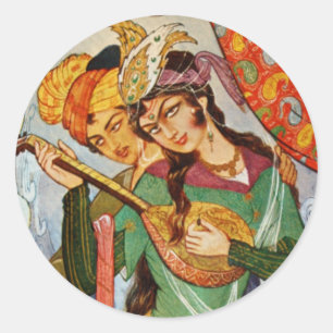 Sticker Rond Nymphe miniature persane avec squelette en détail