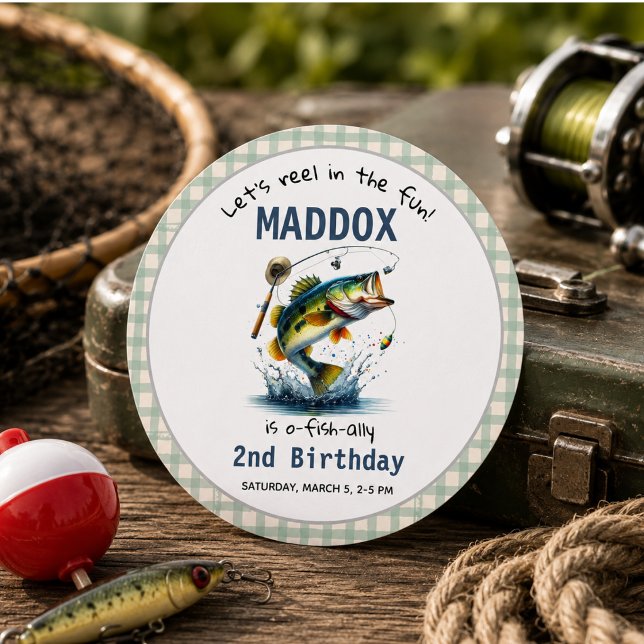Sticker Rond O-Fish-Ally Deux Pêche 2e Anniversaire (O-Fish-Ally Two Fishing 2nd Birthday Classic Round Sticker)
