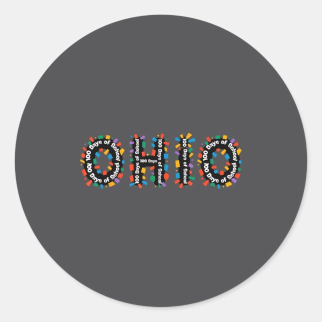 Sticker Rond O-h-i-o Funny 100th Day Of School Ohio Midwestern  (Devant)