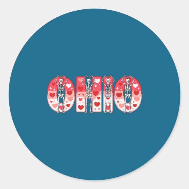 Sticker Rond O-h-i-o Funny Skeletons Ohio In Midwestern Valenti (Devant)
