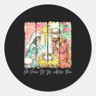 Sticker Rond Ô venez adorons-Le Jésus Noël chrétien