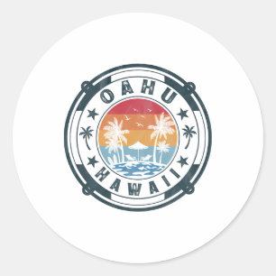 Sticker Rond Oahu Hawaï Plage Vacances d'Été Vintage Coucher de