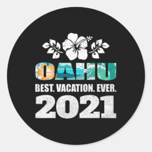 Sticker Rond Oahu Meilleur Souvenir de Vacances Ever 