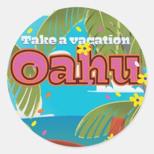 Sticker Rond Oahu poster de voyage de vacances