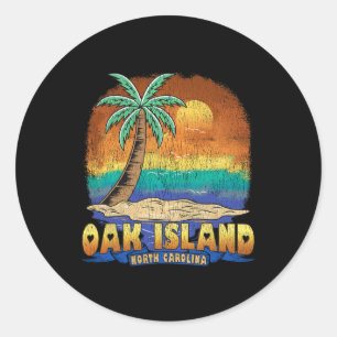 Sticker Rond Oak Island North Carolina Souve Vintage en détress