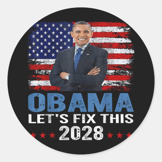 Sticker Rond Obama 2028 Réparons ce 7 (Devant)
