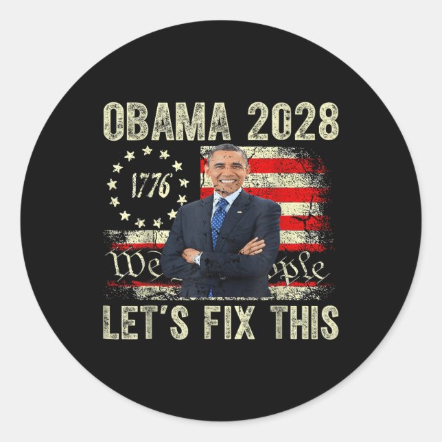 Sticker Rond Obama 2028 Réparons cela (Devant)