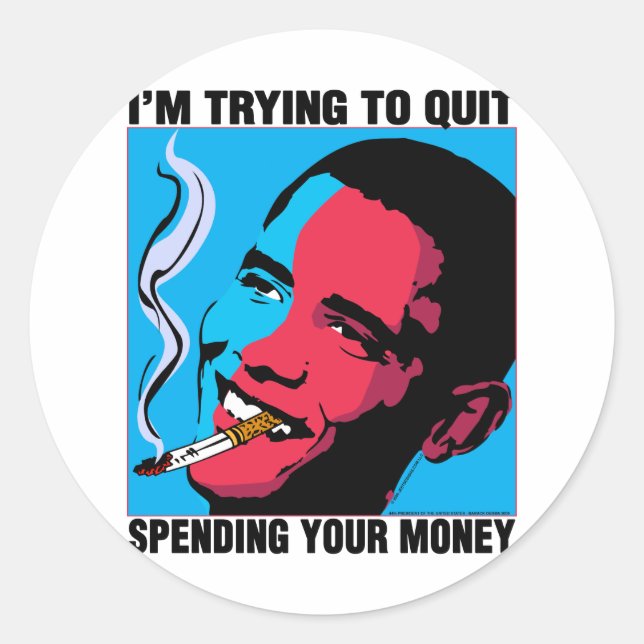 Sticker Rond Obama dit : J'essaie d'arrêter (Devant)