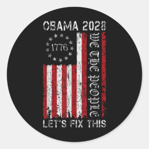 Sticker Rond Obama Drapeau Vintage Rétro Patriotique 2028 Polit