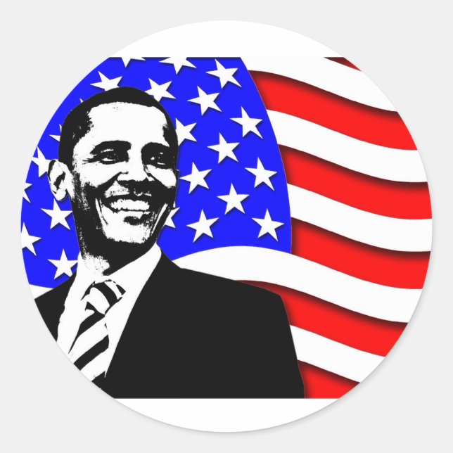 Sticker Rond Obama et son drapeau (Devant)