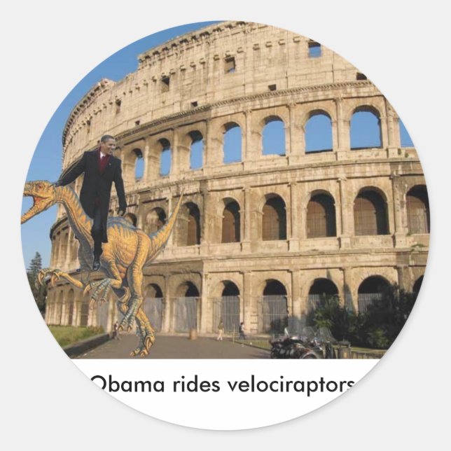 Sticker Rond Obama fait du vélociraptors. (Devant)