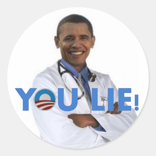 Sticker Rond Obama Health Care, vous mentez (Devant)