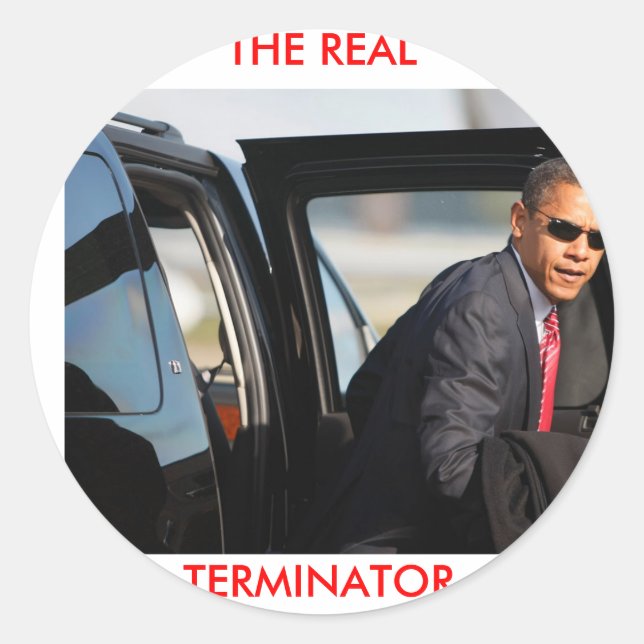 Sticker Rond Obama - Le véritable terminateur (Devant)