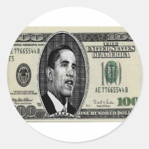 Sticker Rond Obama sur une facture de 100 dollars