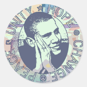 Sticker Rond Obama Unité, espoir, changement et paix 2012