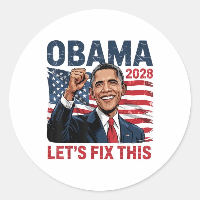 Sticker Rond Obama Vintage rétro patriotique 2028 (Devant)
