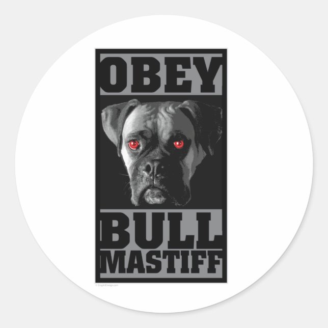 STICKER ROND OBEY ! BULLMASTIFF (Devant)