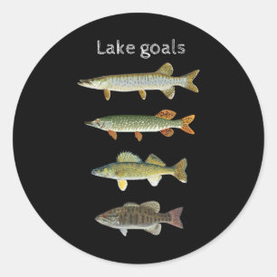 Sticker Rond Objectifs de pêche du lac Musky Pike Walleye Petit