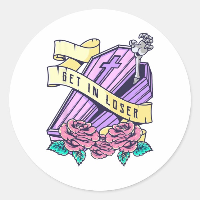 Sticker Rond Obtenez Dans Loser Coffin Pastel Goth Kawaii Hallo (Devant)
