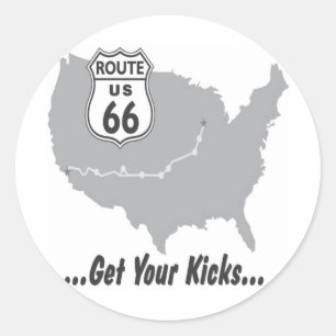 Sticker Rond Obtenez vos coups de pied sur la Route 66 T-shirts