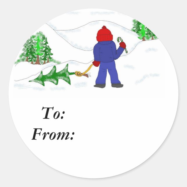 Sticker Rond Obtenir le sapin de Noël (Devant)