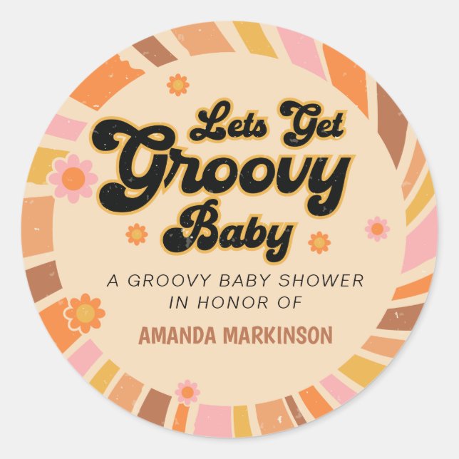 Sticker Rond Obtenons un Baby shower rétro Super (Devant)