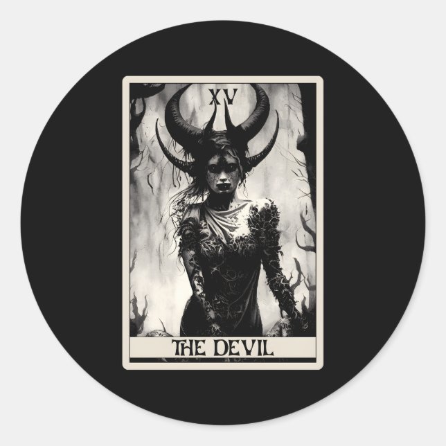 Sticker Rond Occult Dark Horror La Devil Tarot Card (Devant)