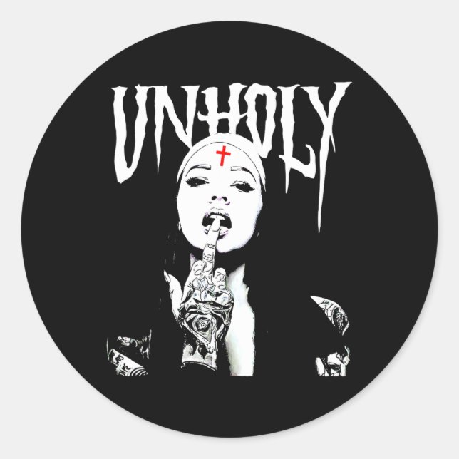 Sticker Rond Occulte Gothique Sombre Nun Satanique Tattoos Unho (Devant)
