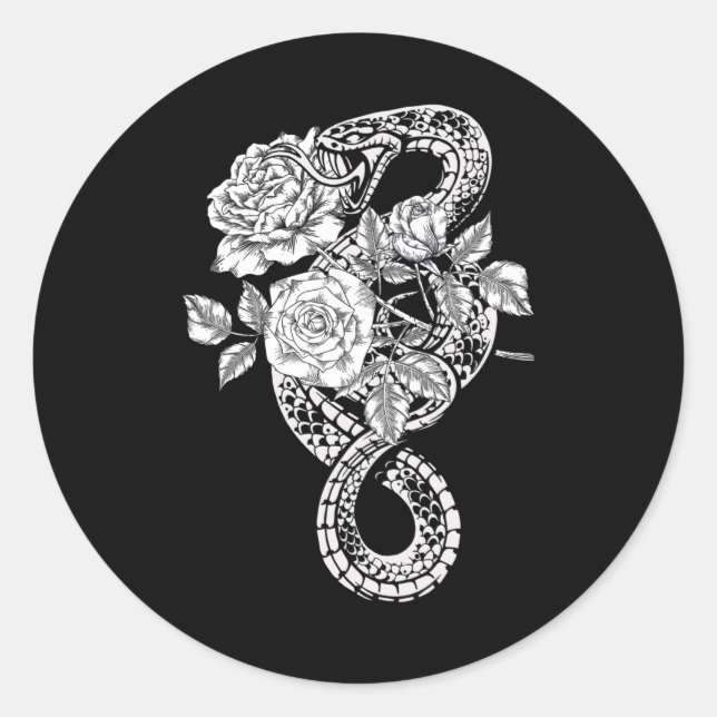 Sticker Rond Occulte Serpent Rose Wicca Goth Witchcraft (Devant)