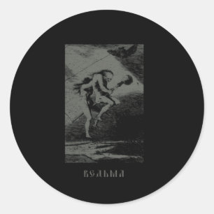 Sticker Rond Occulte sorcière russe Baba Jaga goth d'horreur sl