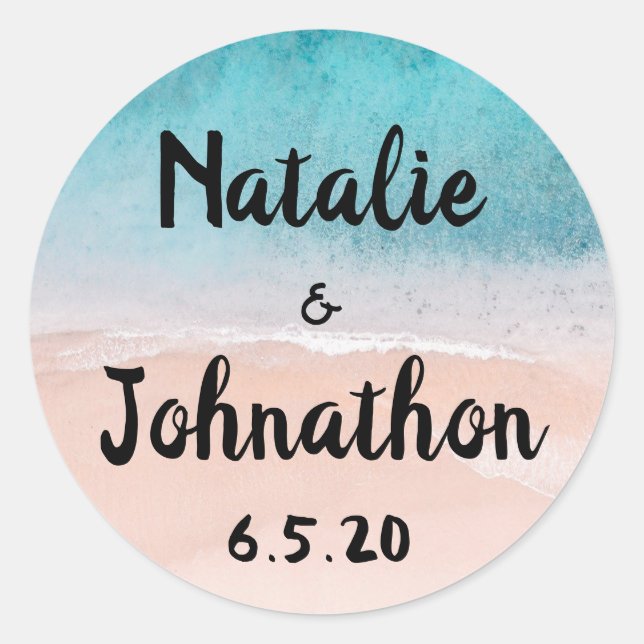 Sticker Rond Océan Beach Destination Balnéaire Mariage (Devant)
