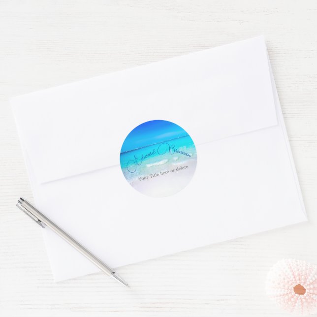 Sticker Rond Ocean Beach Vue sur la mer Bleue (Enveloppe)