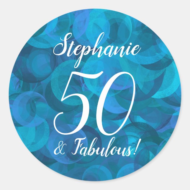 Sticker Rond Ocean Blue 50 et Fabuleux Anniversaire Favor (Devant)