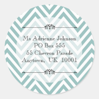 Sticker Rond Ocean Blue Chevron Modern Name Adresse de retour