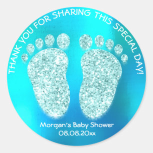 Sticker Rond Ocean Blue Parties scintillant Pieds Baby shower F