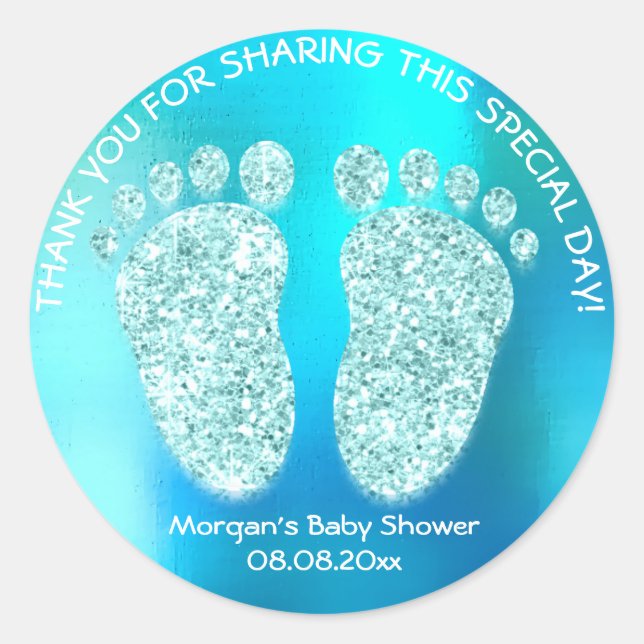 Sticker Rond Ocean Blue Parties scintillant Pieds Baby shower F (Devant)