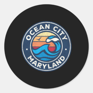 Sticker Rond Ocean City Maryland Md Vagues Nautiques