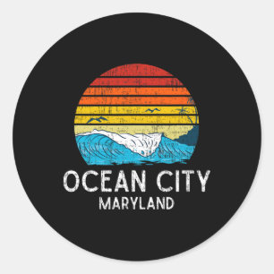 Sticker Rond Ocean City Maryland Md Vintage Beach Ocean Family